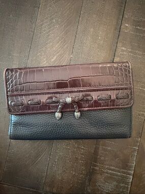 Brighton Vintage Brown and Black Croc-Trim Leather Wallet